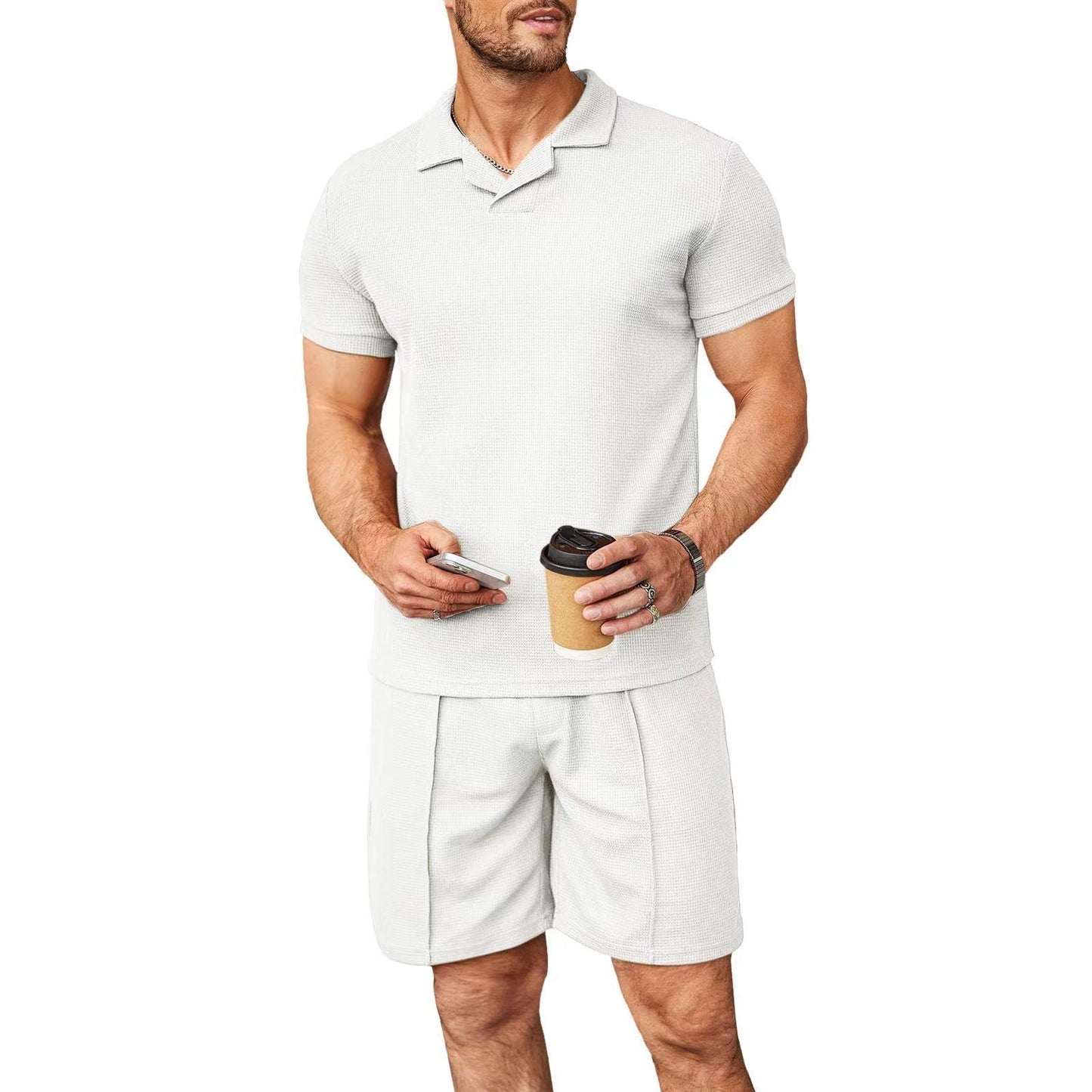 Jean – Polo pour hommes avec col en V et motif gaufré