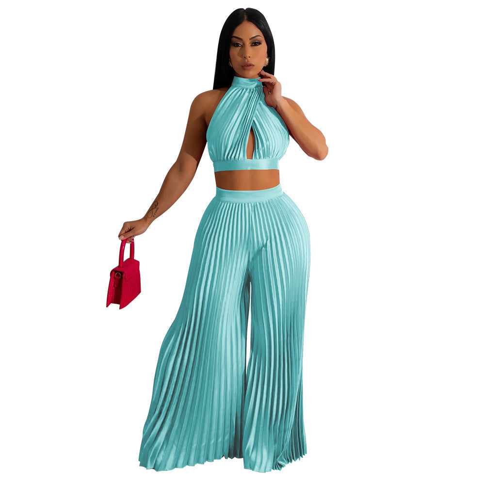 Natalie – Costume pantalon style soie à jambe large
