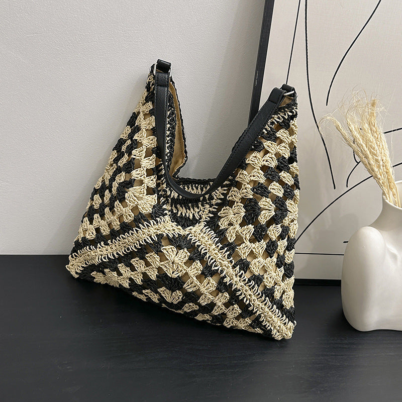Jessie – Sac en paille fait main avec couleur contrastée ajourée