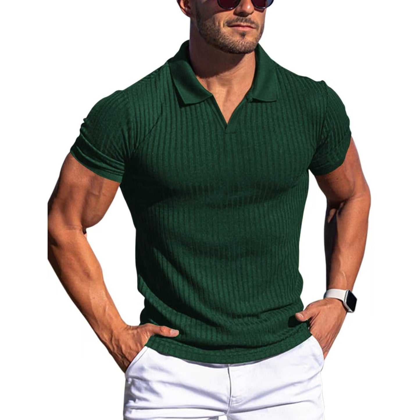 Damien – T-shirt à rayures verticales pour hommes avec col en V