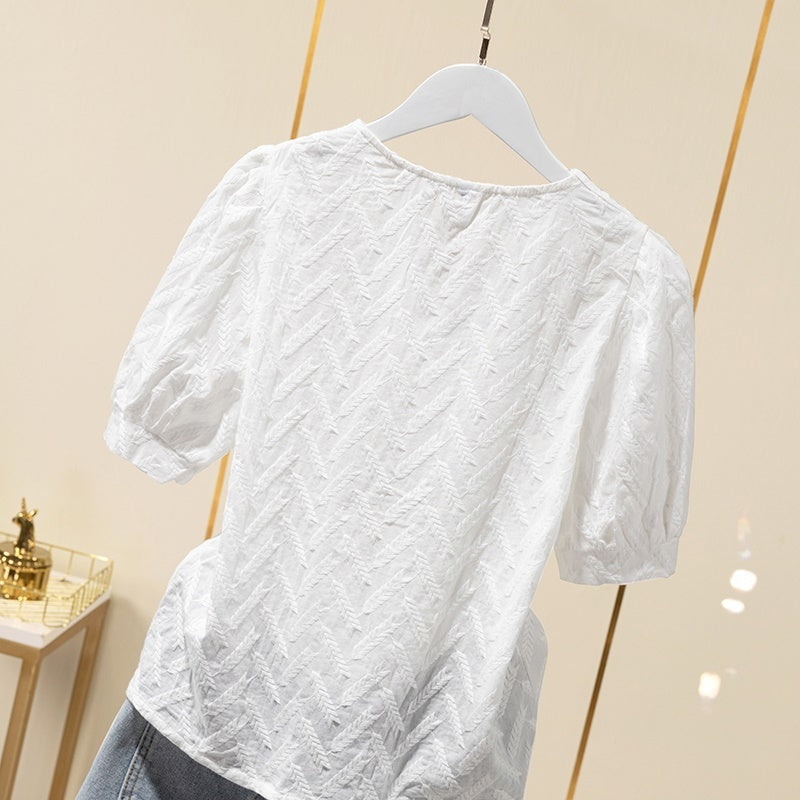 Nicola – Blouse en coton avec manches bouffantes et broderie