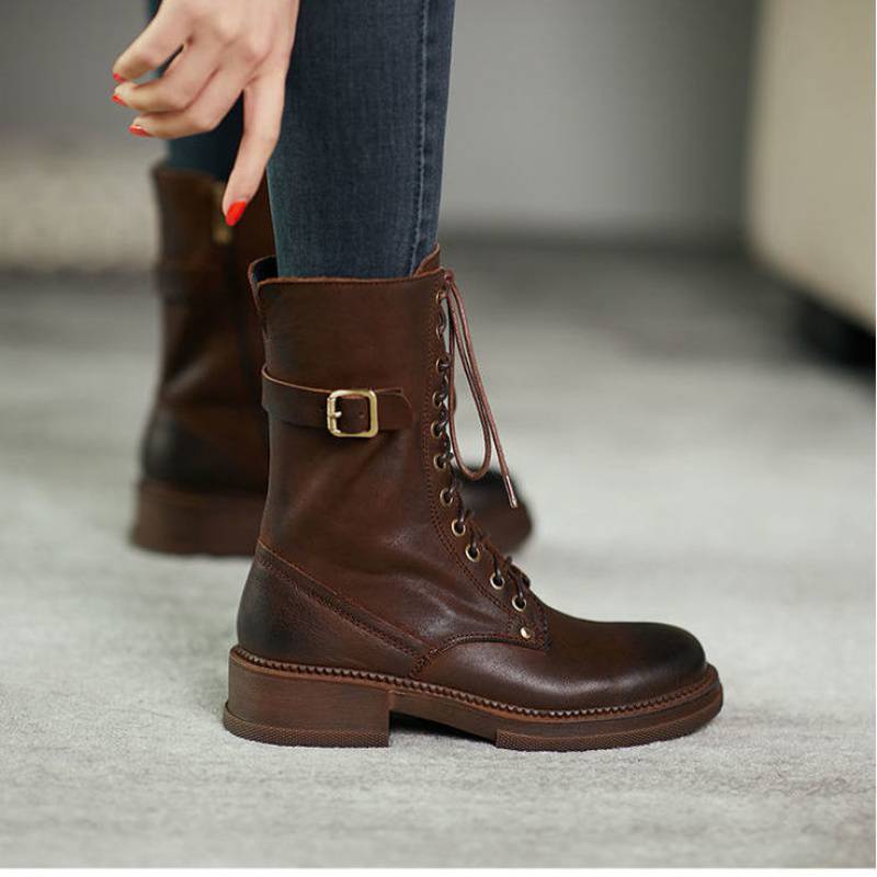 Megan – Bottes mi-hautes à talons épais en velours pour femmes