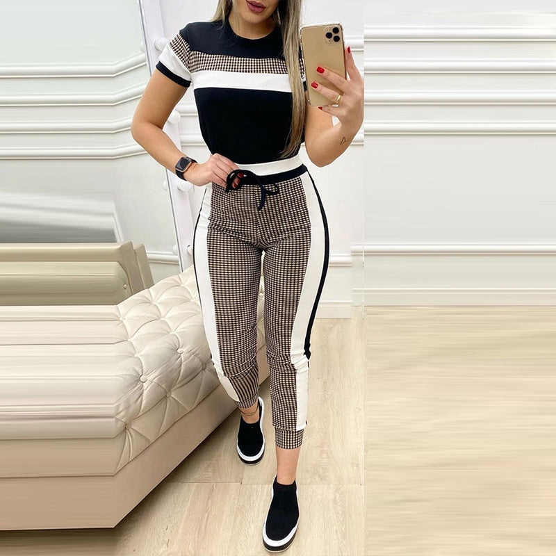 Gabrielle – Ensemble pour Femme avec Top à Manches Courtes et Pantalon Taille Haute