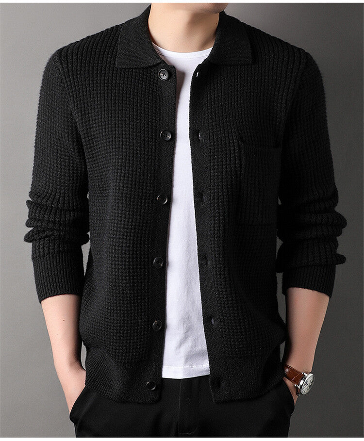 Adam – Cardigan à Col Revers en Jacquard Torsadé pour Hommes
