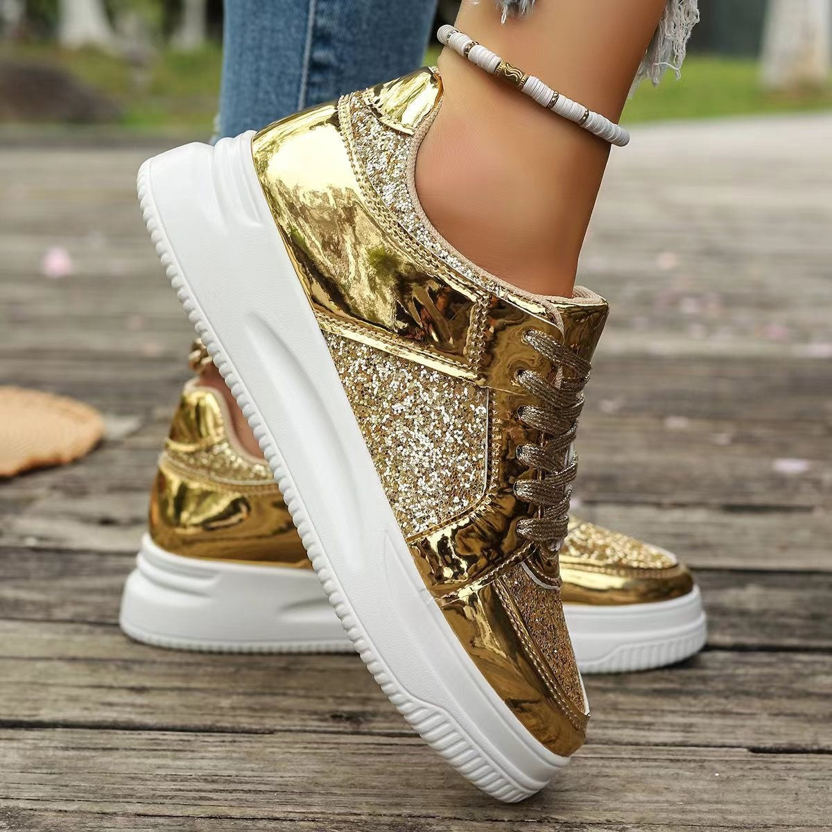Brenda – Baskets à lacets avec paillettes et semelle antidérapante