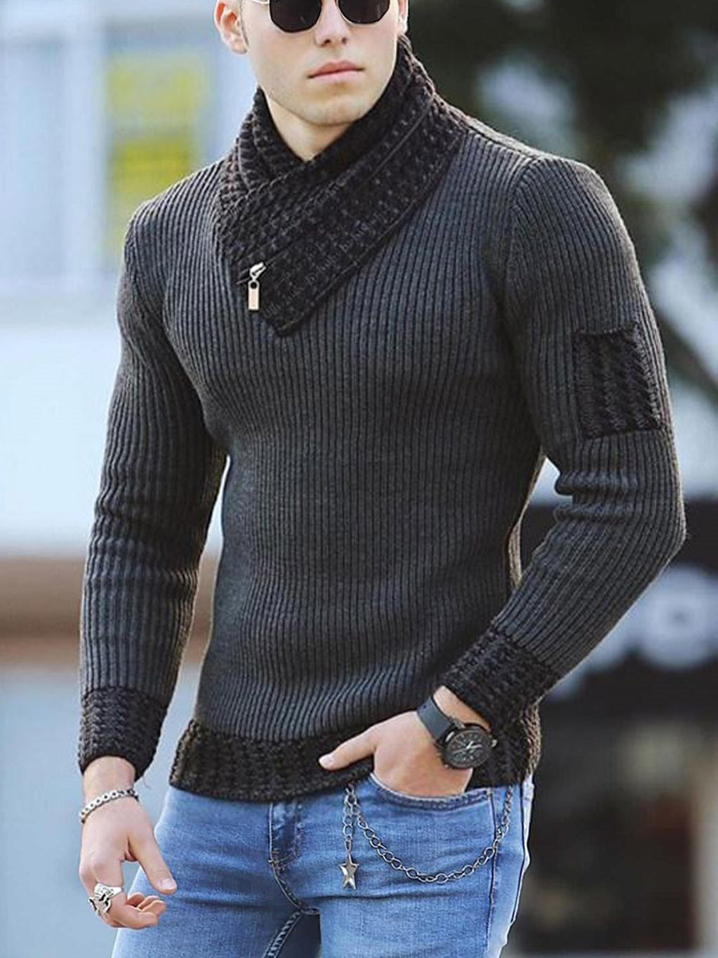 Harold – Slim Fit Pullover mit hohem Kragen