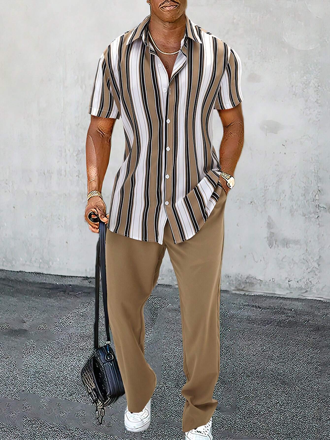 Anton – Costume Chemise à Rayures Décontracté et Stylé