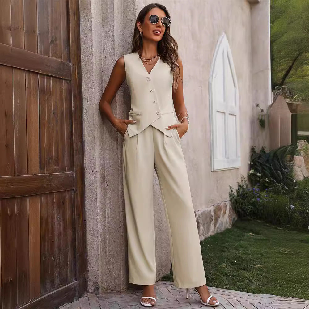 Grace – Costumes d'été à boutons et pantalons droits pour femmes