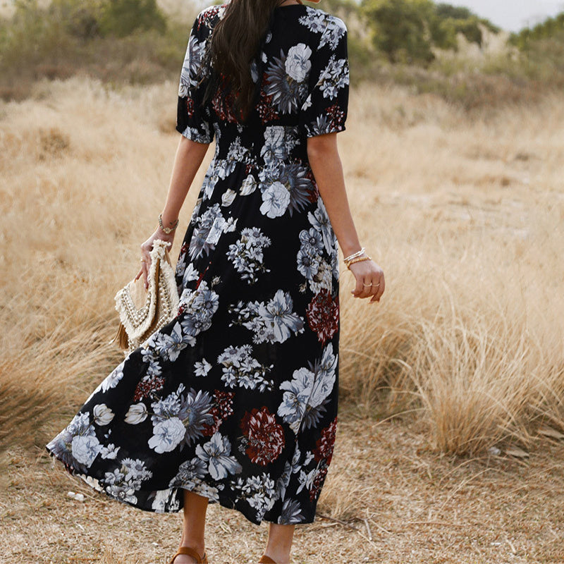 Ashley – Robe d'été florale avec encolure en V et taille élastique