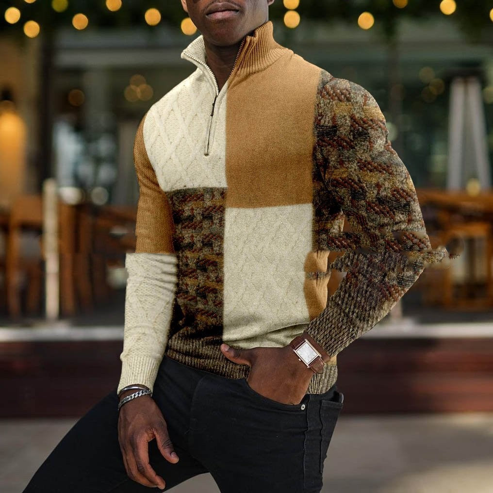 Stuart – Pullover décontracté avec col rabattu et impression numérique pour homme