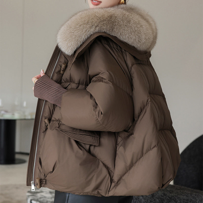Angela – Veste Courte pour Femme avec Col en Fausse Fourrure