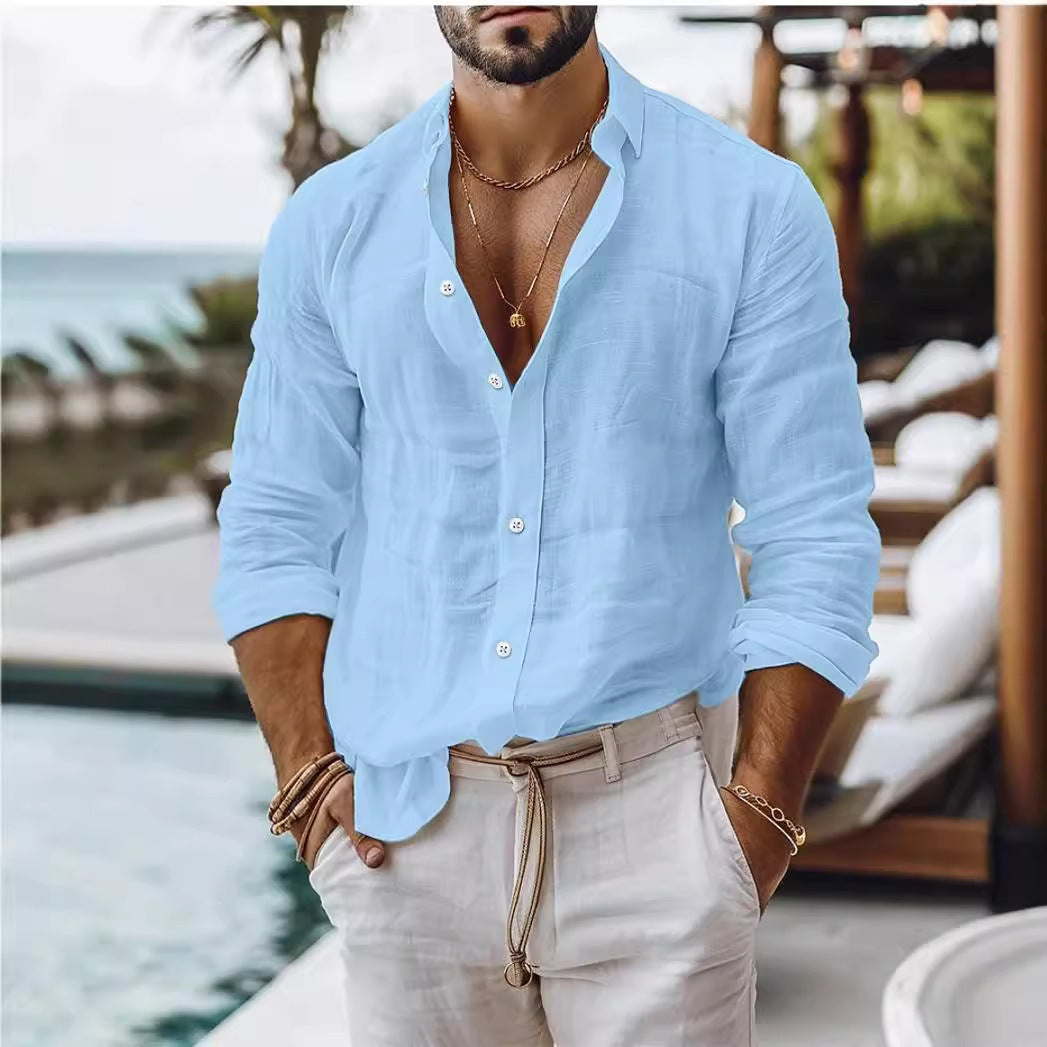 Raymond – Chemise en Coton-Lin pour Homme avec Aspect Uni et Manches Longues