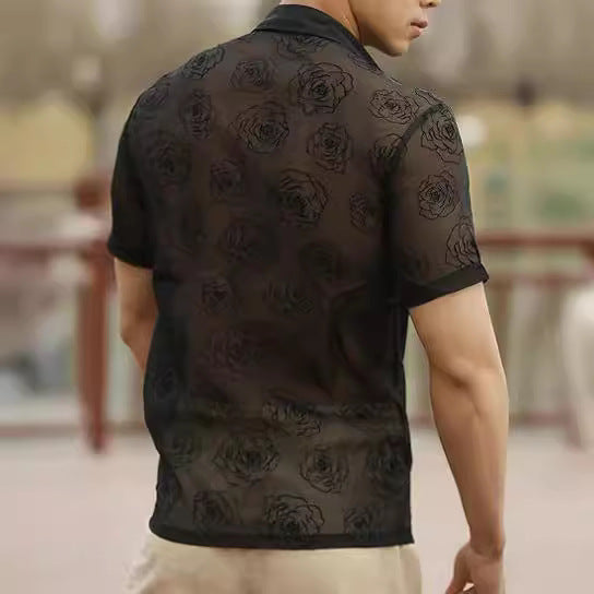 Joseph – Chemise à Manches Courtes avec Motif de Roses et Design en Mesh