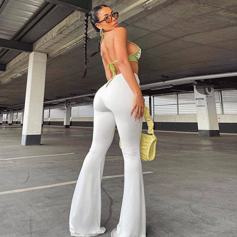 Jessica – Pantalon ample plissé à taille basse en blanc uni