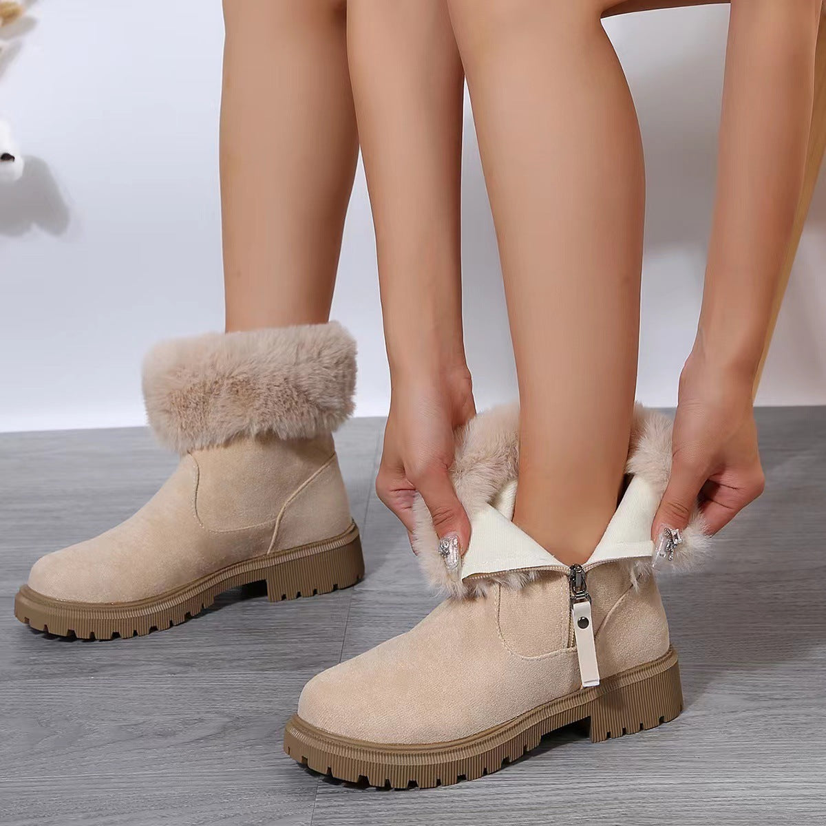 Deborah – Bottes en Peluche Chaudes avec Fermeture Éclair Latérale