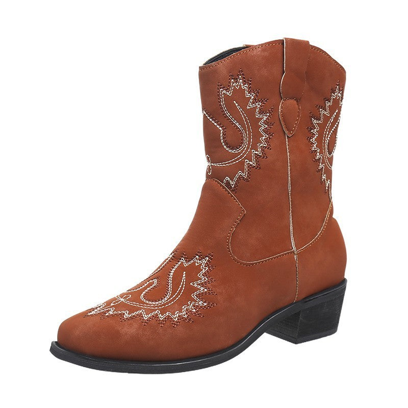 Catherine – Bottes Western Brodées avec Talon Épais