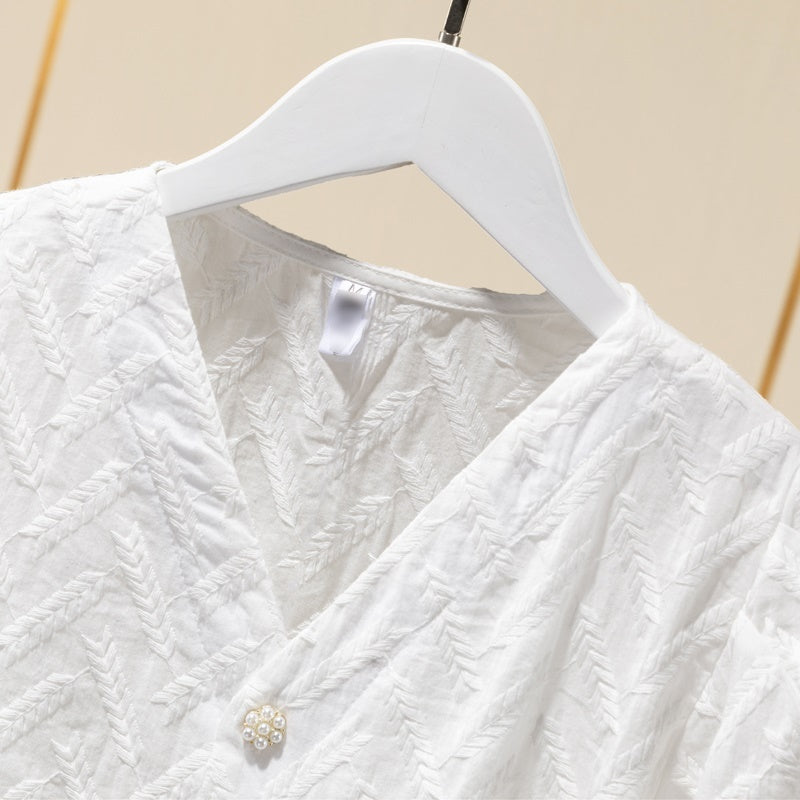 Nicola – Blouse en coton avec manches bouffantes et broderie