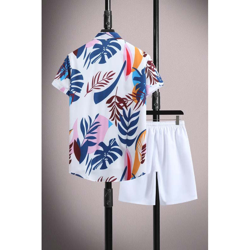 Raymond – Chemise décontractée à manches courtes en soie glacée avec ensemble shorts