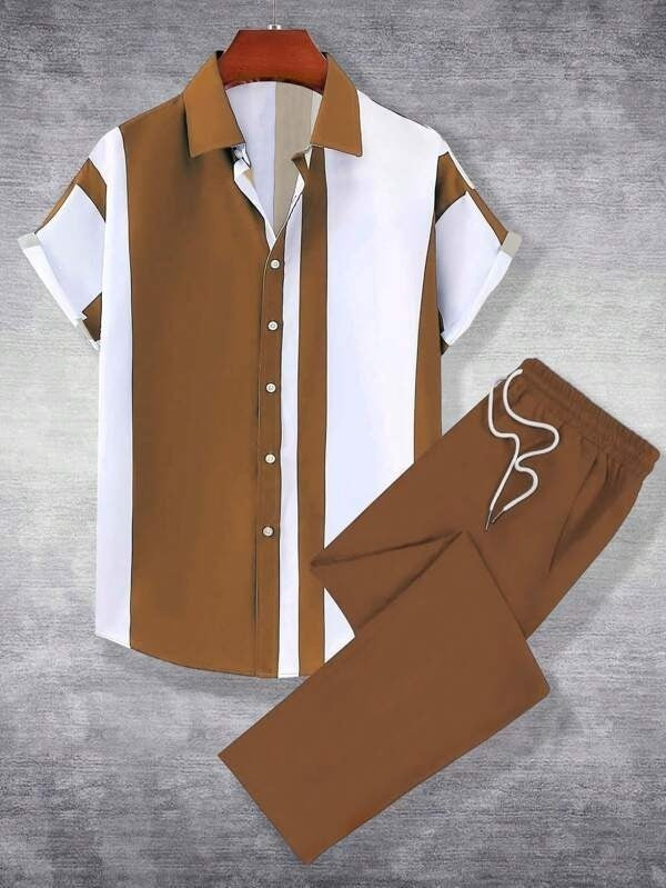 Anton – Costume Chemise à Rayures Décontracté et Stylé