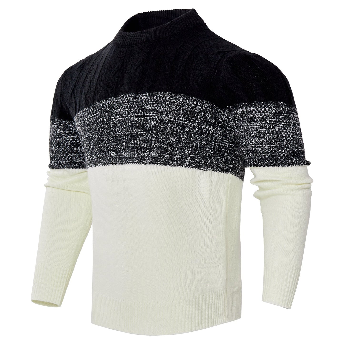 Ashley – Lässiger Farbblock Langarm Pullover mit Kabelstrick