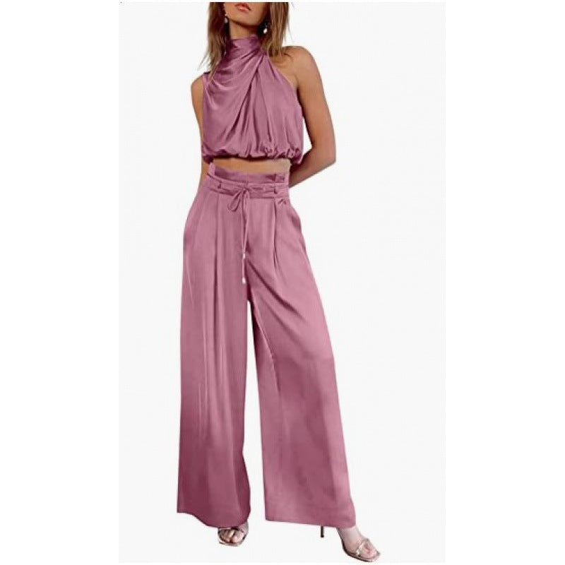Rose – Ensemble Haut Sans Manches et Pantalon Large