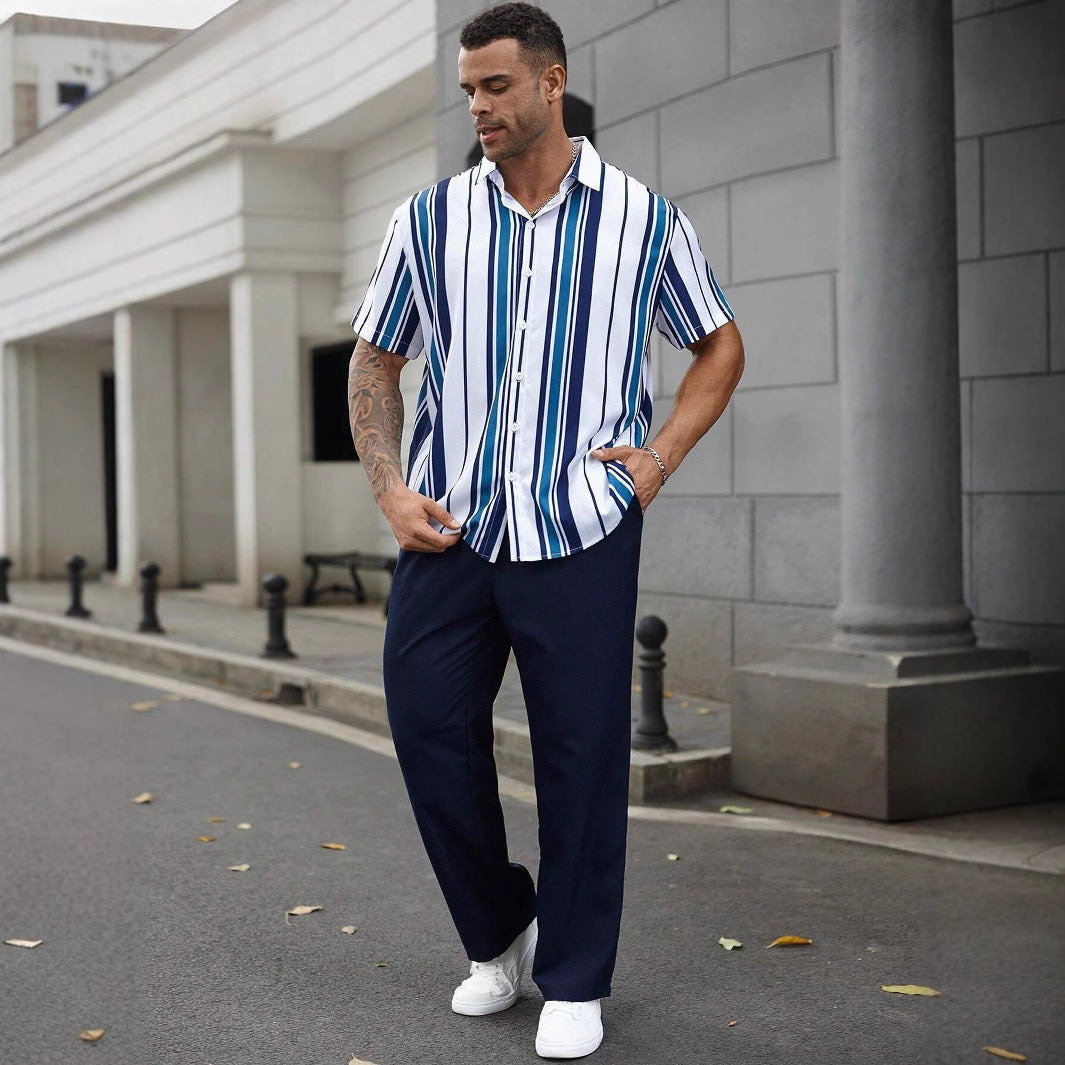 Anton – Costume Chemise à Rayures Décontracté et Stylé