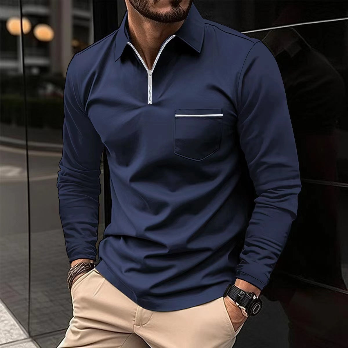 Steve – Poloshirt d'Automne avec Zip pour Homme