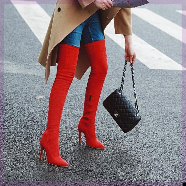 Betty – Bottes Hautes Stretch en Rouge pour Femmes
