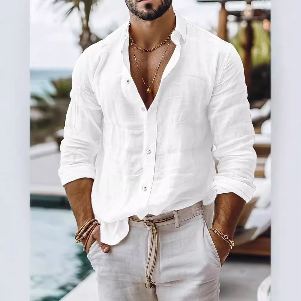 Raymond – Chemise en Coton-Lin pour Homme avec Aspect Uni et Manches Longues
