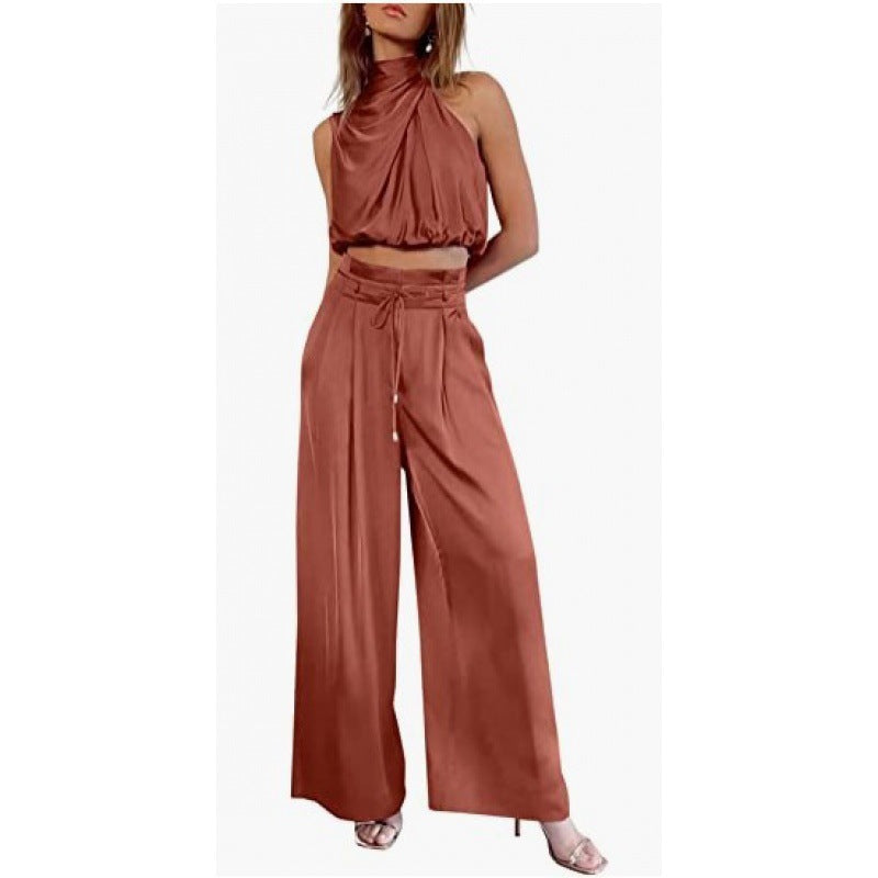 Rose – Ensemble Haut Sans Manches et Pantalon Large