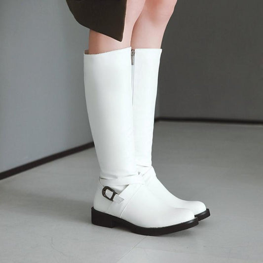 Adele – Bottes plates jusqu'au genou en cuir vegan avec boucle