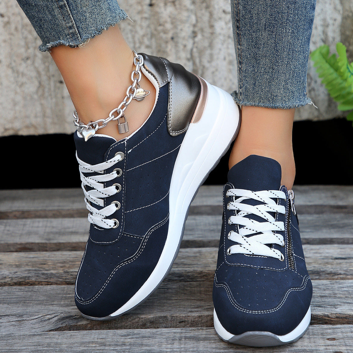 Jean – Chaussures de sport confortables pour femme avec semelle épaisse
