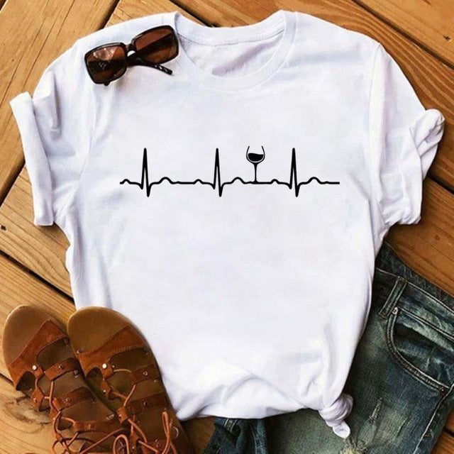 Emily – T-shirt Kawaii avec motif verre à vin rose