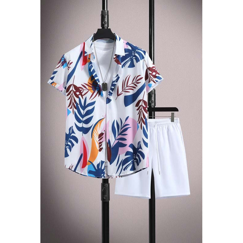 Raymond – Chemise décontractée à manches courtes en soie glacée avec ensemble shorts