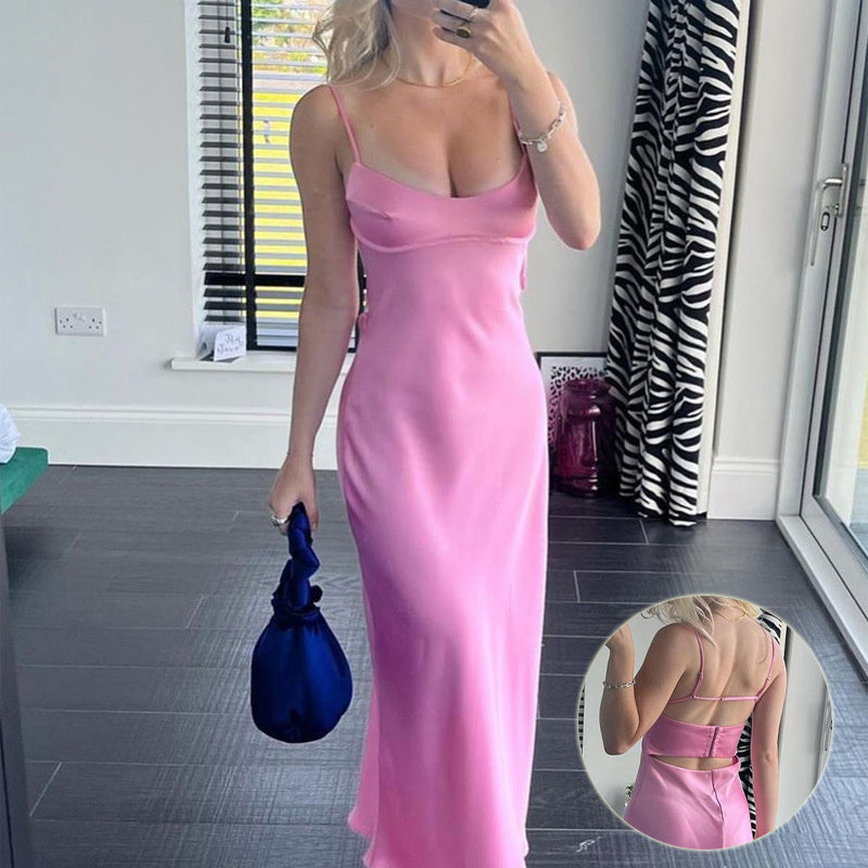 Lydia – Élégante Robe Longue en Satin avec Fines Bretelles pour Femme