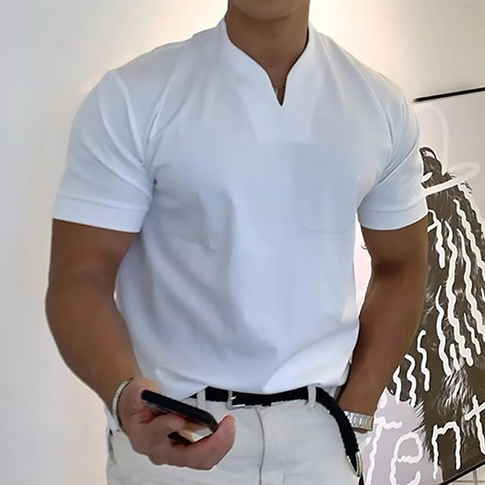 Robin – T-shirt de fitness à manches courtes pour homme en coton extensible avec poche