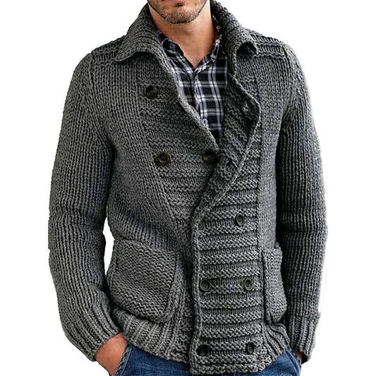 Jim – Pull homme solide avec col à revers et design cardigan