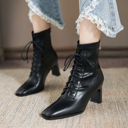 Margaret – Bottines pour femmes à bout carré et talon haut en cuir vegan