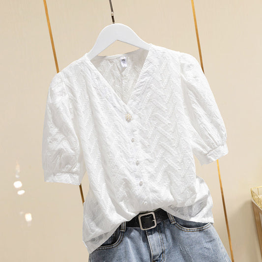 Nicola – Blouse en coton avec manches bouffantes et broderie