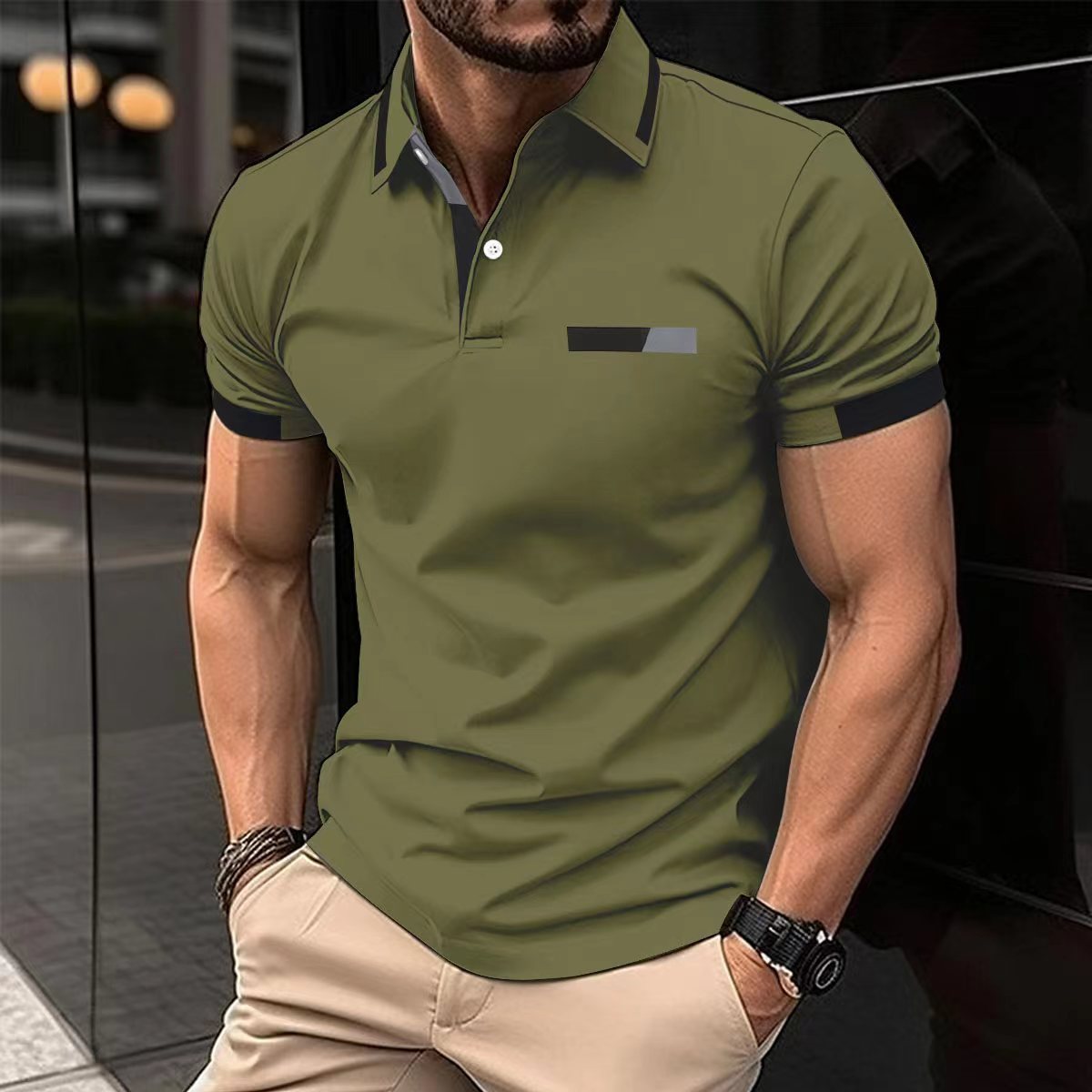 Oliver – Polo pour homme avec poche poitrine et boutons