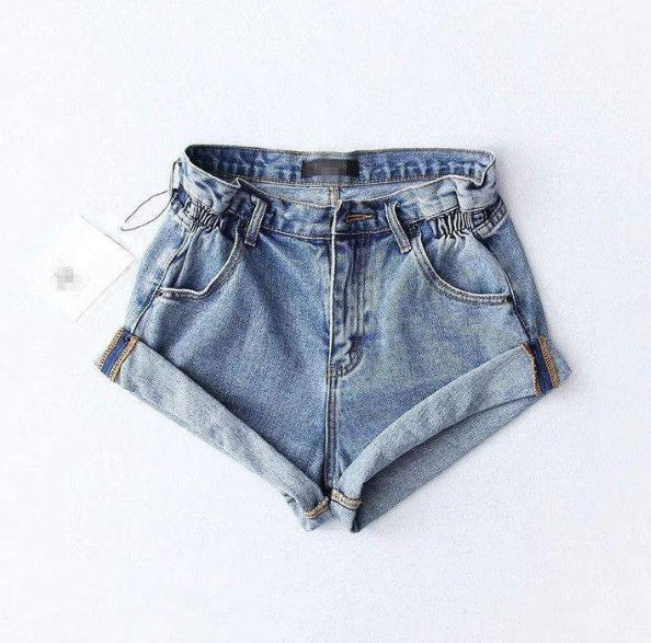 Sandra – Shorts en denim à taille haute avec ceinture élastique et jambes larges