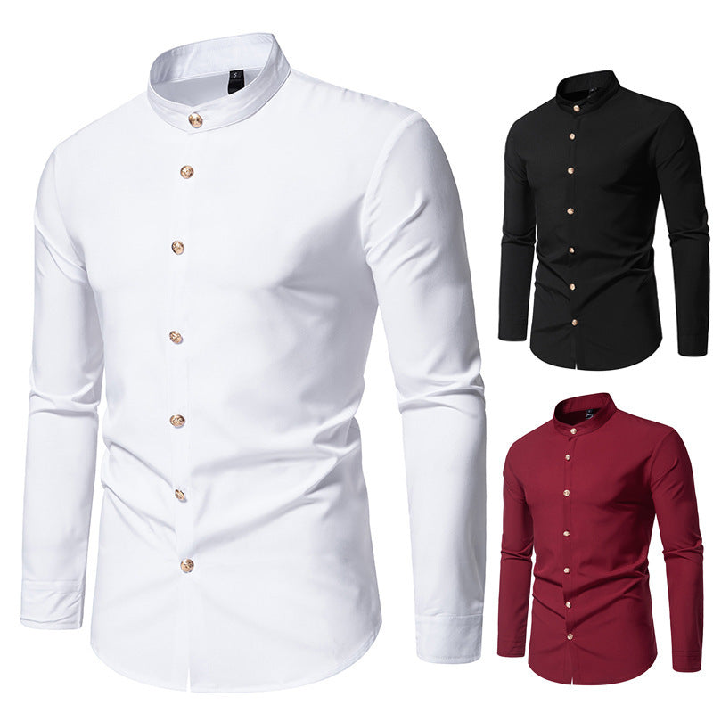 Percy – Chemise de soirée unie pour homme avec boutons en métal
