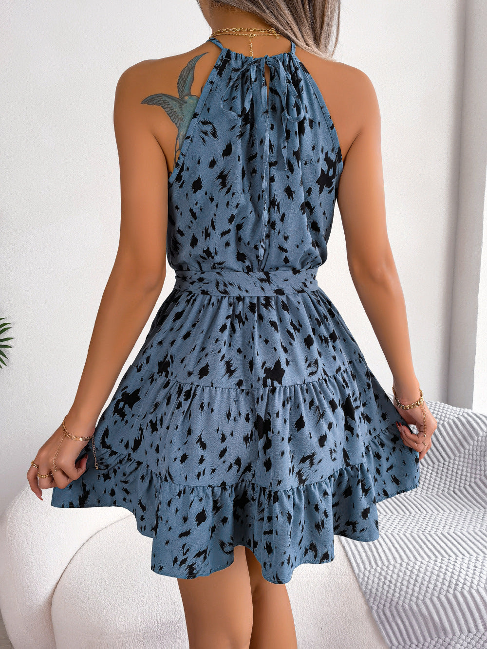 Holly – Robe à volants motif léopard pour femme