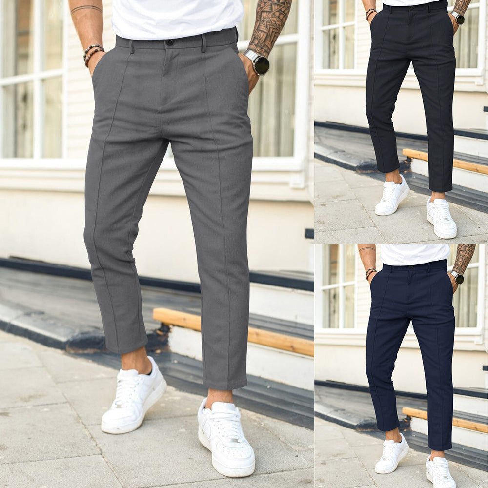 Frank – Pantalon de Costume Confortable pour Homme avec Double Ligne de Pli en Uni