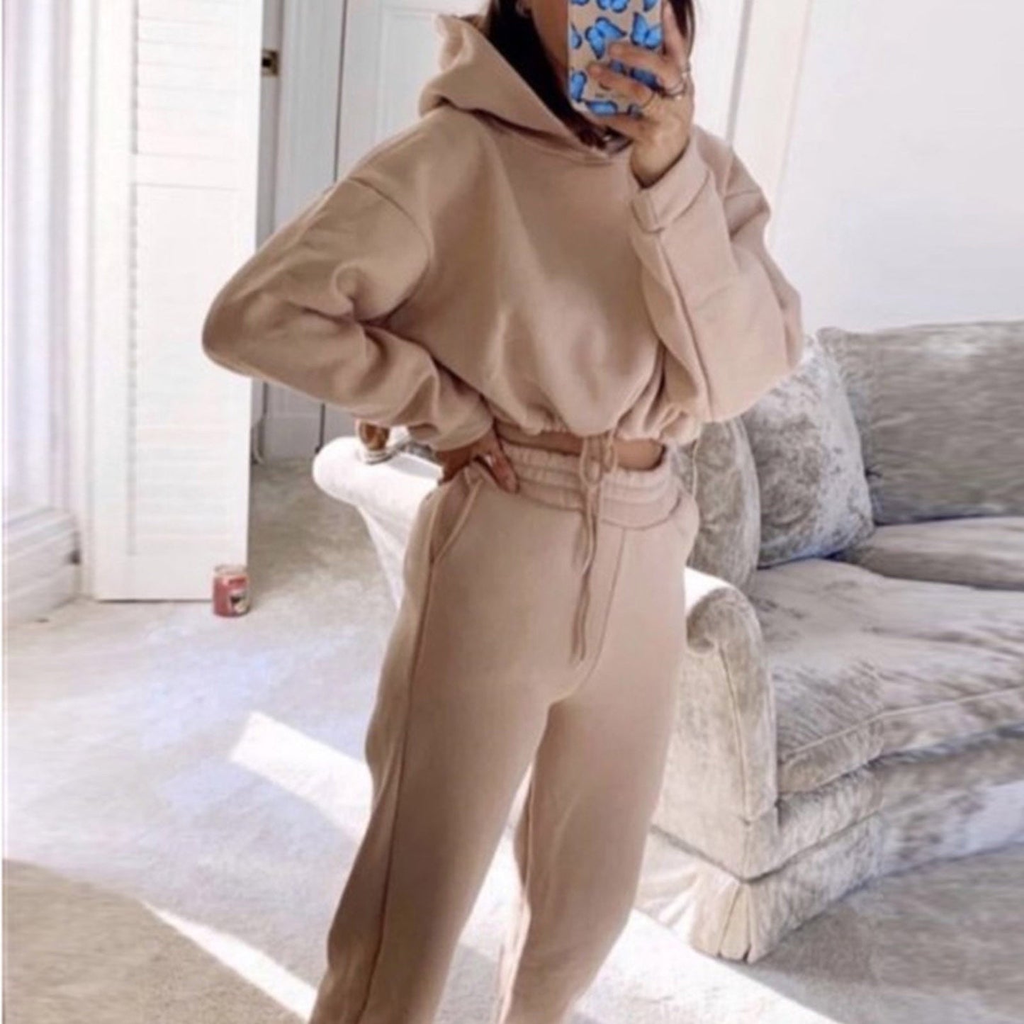 Holly – Ensemble de jogging deux pièces avec hoodie sexy et manches longues