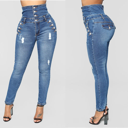 Tanya – Jean Skinny Taille Haute avec Broderie