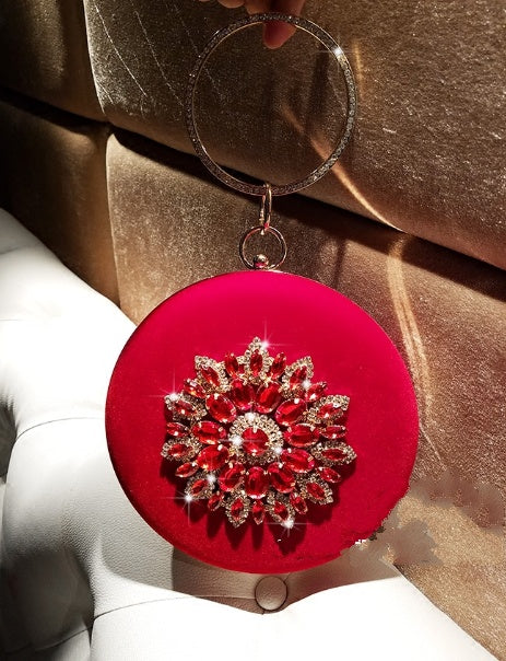Mandy – Petite pochette ronde de soirée en velours avec anneau diamant