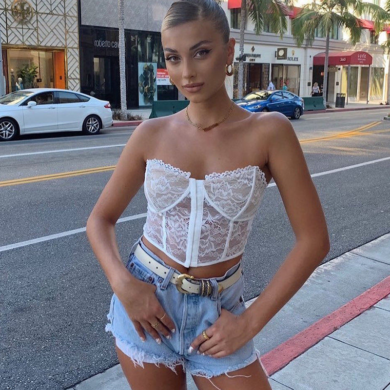 Margaret – Corset Crop Top en Crochet Sexy sans Manches pour Femme