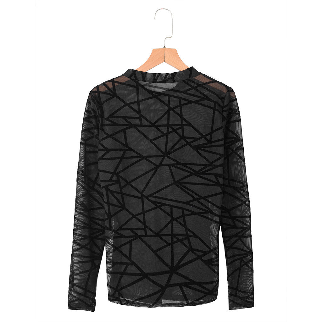 Elizabeth – Blouse en Mesh Transparent pour Femme à Manches Longues