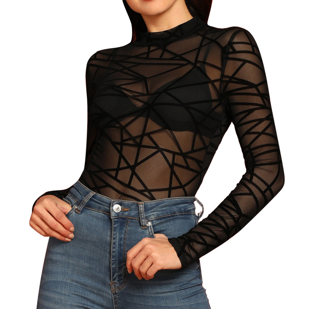 Elizabeth – Blouse en Mesh Transparent pour Femme à Manches Longues